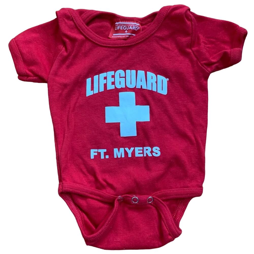 Red lifeguard onesie bodysuit, size 12 months